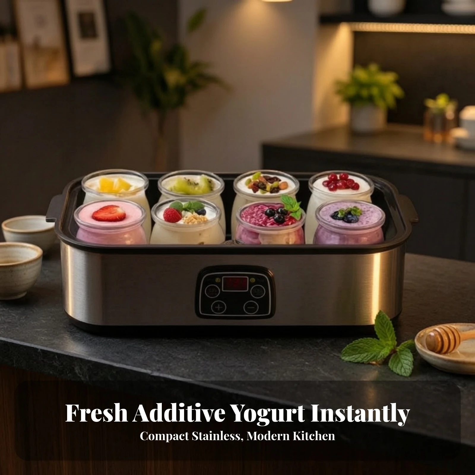 Yogurt Maker with Jars Stainless Steel Digital Yogurt Maker Fermentation Appliance with Glass Jars Countertop Machine Automatic