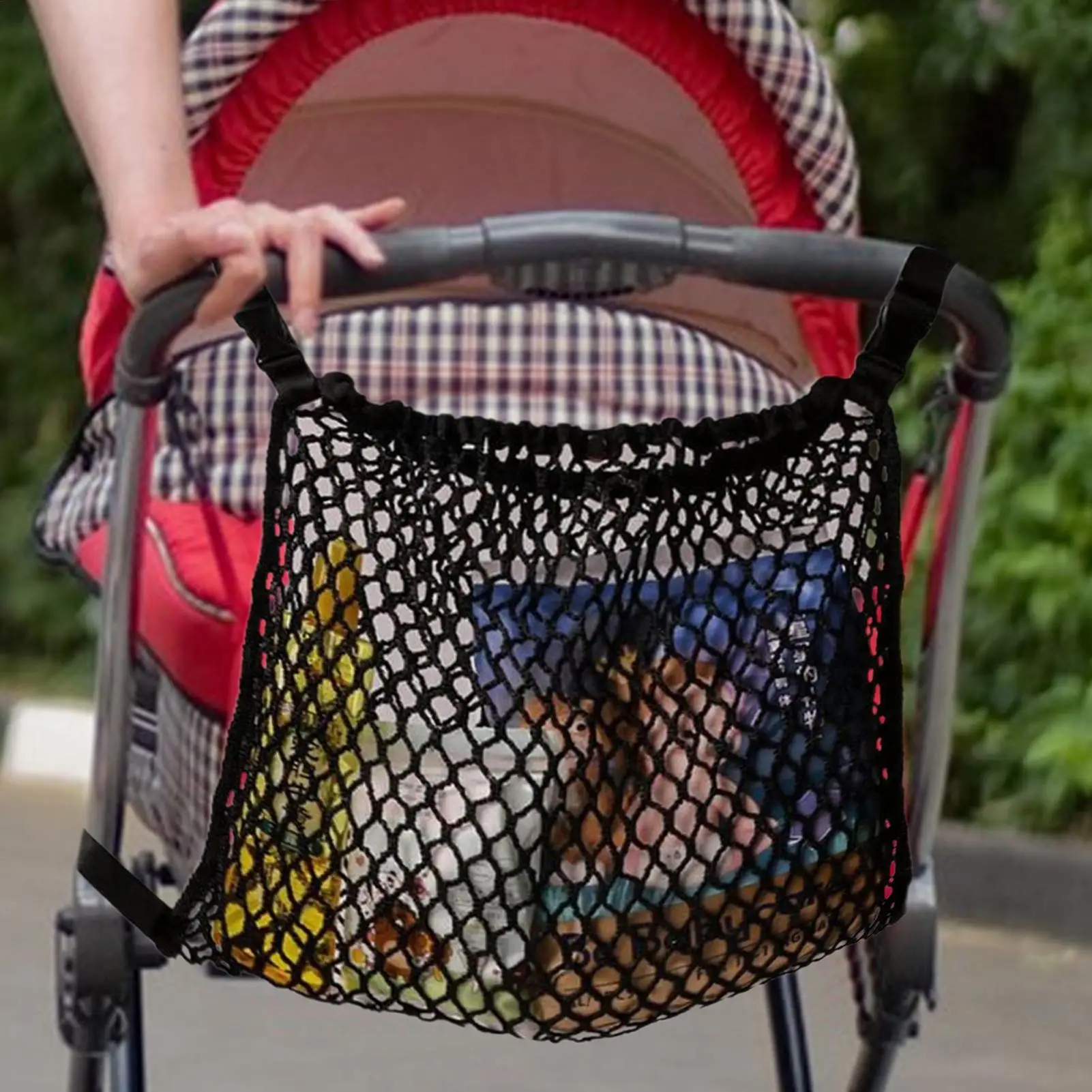 Saco de carrinho de bebê pendurado sacos de rede portátil grande capacidade bolso de armazenamento de carrinho de bebê produtos infantis organizador acessórios