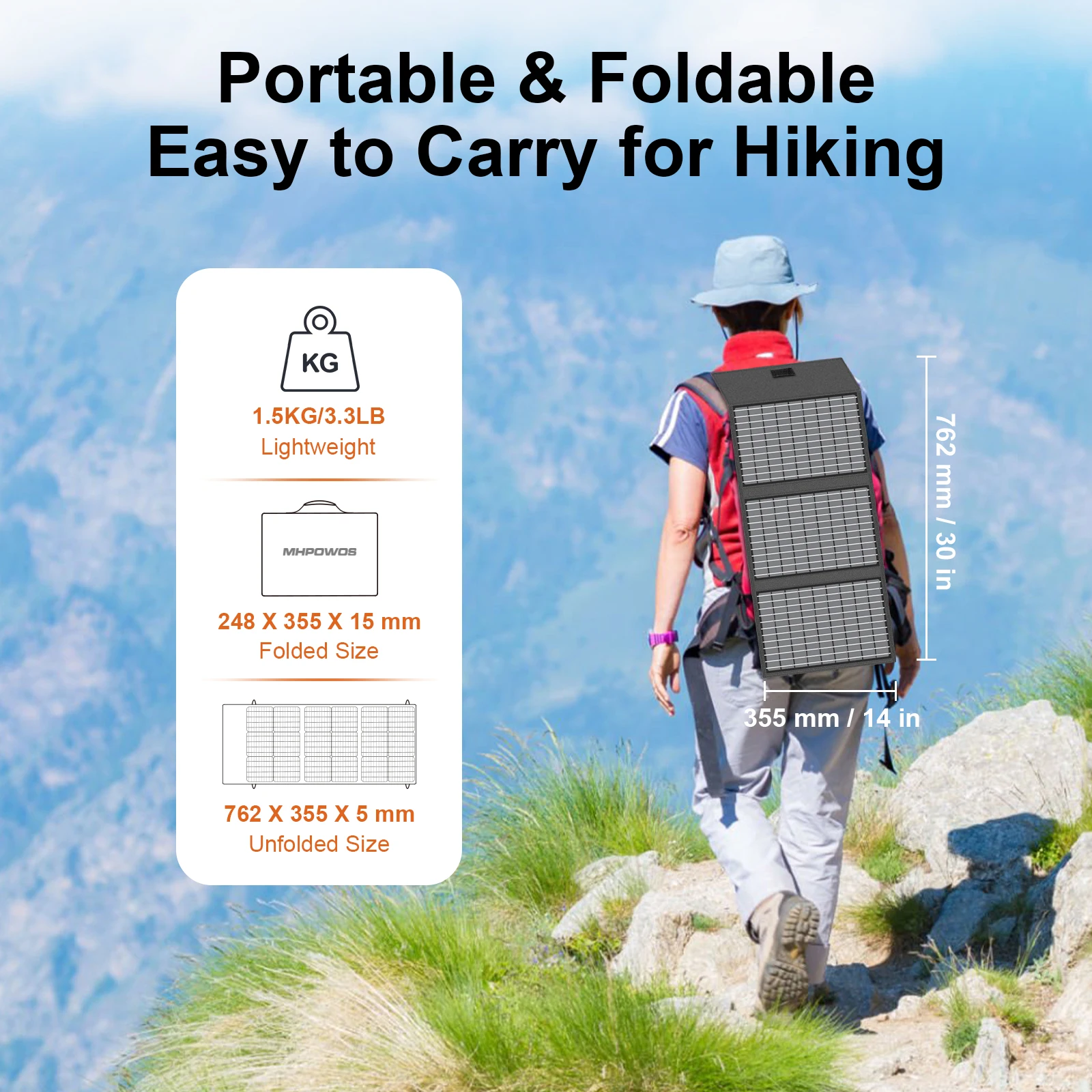 MHPOWOS Solar Panel 45 / 60W Solar Charger, 23.5% High-Efficiency Monocrystalline Solar Panel Power Charger for Phone Hiking Cam