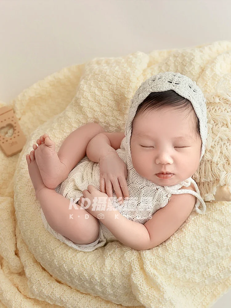 Accessoires de photographie pour nouveau-né, vêtements tricotés pour la photographie de bébé à terme complet, coiffure, couverture à glands