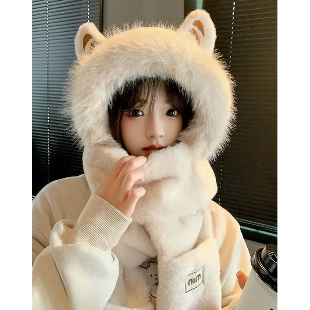 طقم وشاح وقفازات قبعة قطيفة سميكة للنساء ، قبعات قبعات ، حماية للأذن ، تدفئة الرقبة ، تدفئة ، في الهواء الطلق ، الفتيات ، الشتاء ، لطيف