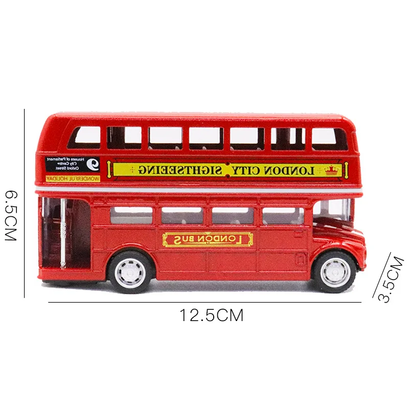 1:64 Vintage British Europe Double Decker Bus Diecast Alloy Car Model Metal Pull Back Simulation Car Toy Decor Antique Kids Toy