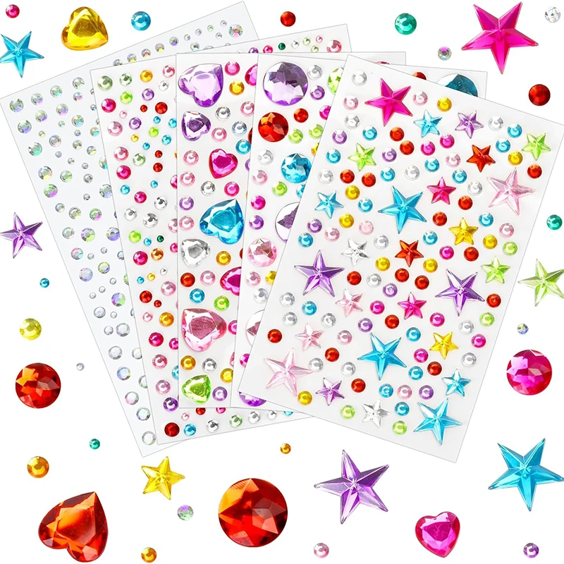 Edelstein-Aufkleber, Selbstklebende Gesichts-Schmuck-Sticker, Acryl-Edelsteine für DIY-Basteleien, Funkelnde Herzförmige Strass-Steine für Party- und Feiertagsdekoration