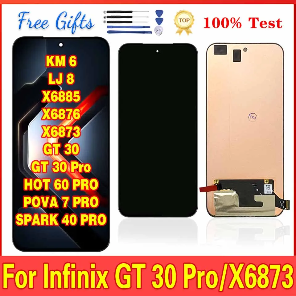 6.78인치 AMOLED 인피닉스 GT30 GT 30 프로 핫 60 프로 LCD X6876 X6873 X6885 디스플레이 터치 스크린 테크노 스파크 40 프로 KM6 LCD용