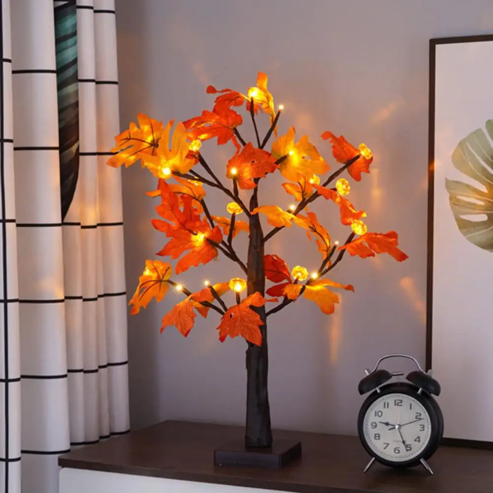 Fall Maple Tree Lamp 24LED USB Light Up Pumpkin Maple Leaf Light Thanksgiving Harvest Halloween Christmas Desktop Decoration