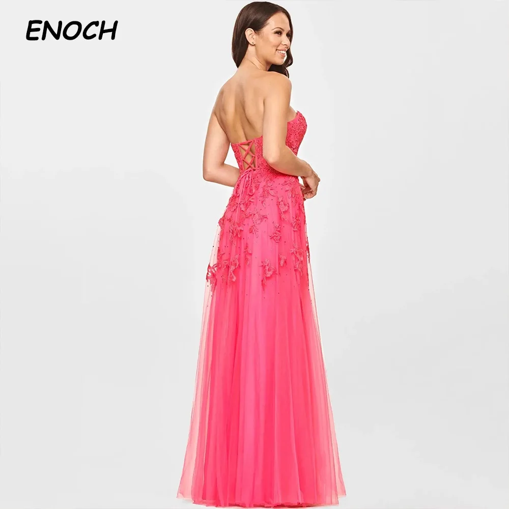 ENOCH Sexy Side Split Long Tulle Prom Dresses Sweetheart Sleeveless Applique Floor Length Lace Up Party Gown Vestidos De Novia