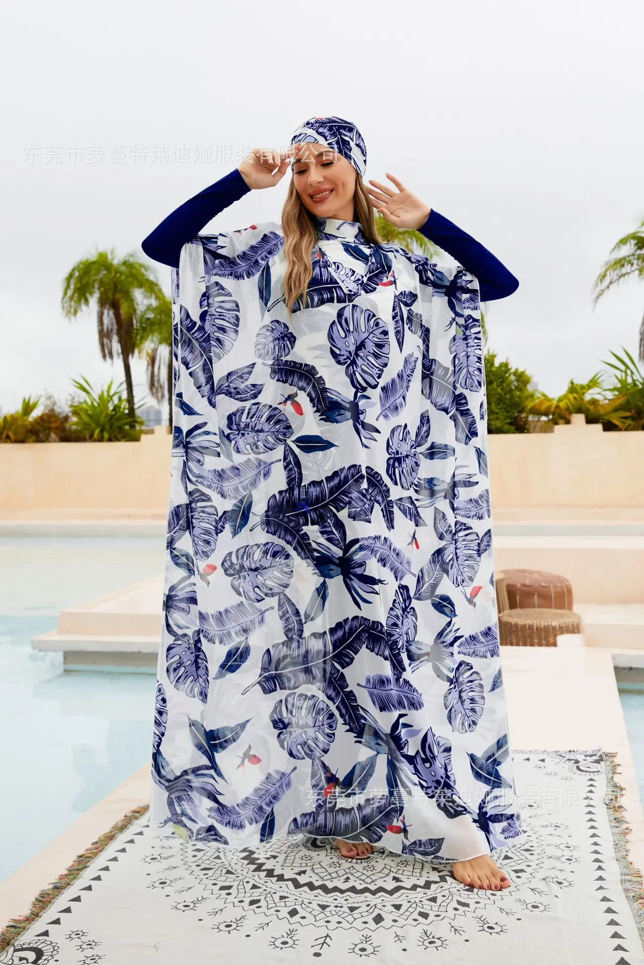 hijab beach dress Yezwe Serenity Belted Ocean Wave Green Maxi Dress – Premium Modest Wear main image 0