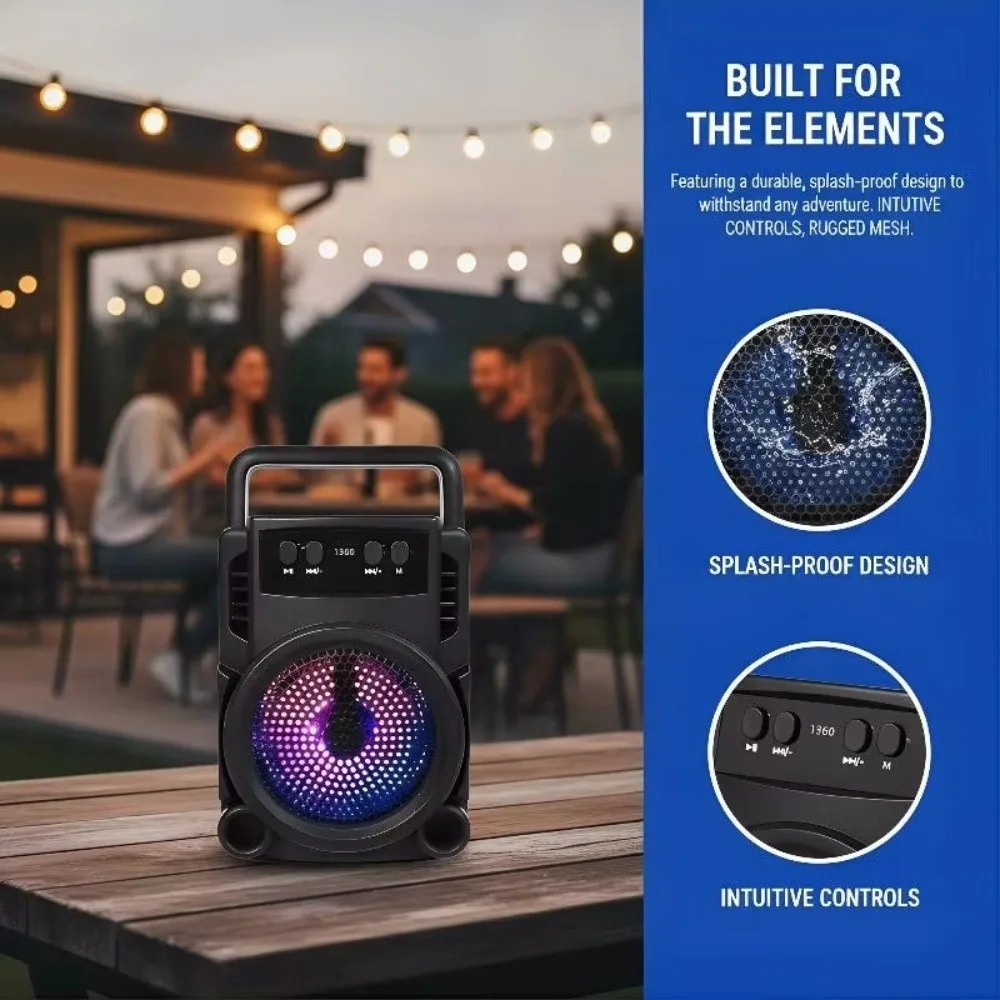High-Quality Sound Bluetooth Speaker Long Battery Life LED Lights Wireless Speaker Retro Design Powerful Deep Bass Sound Box