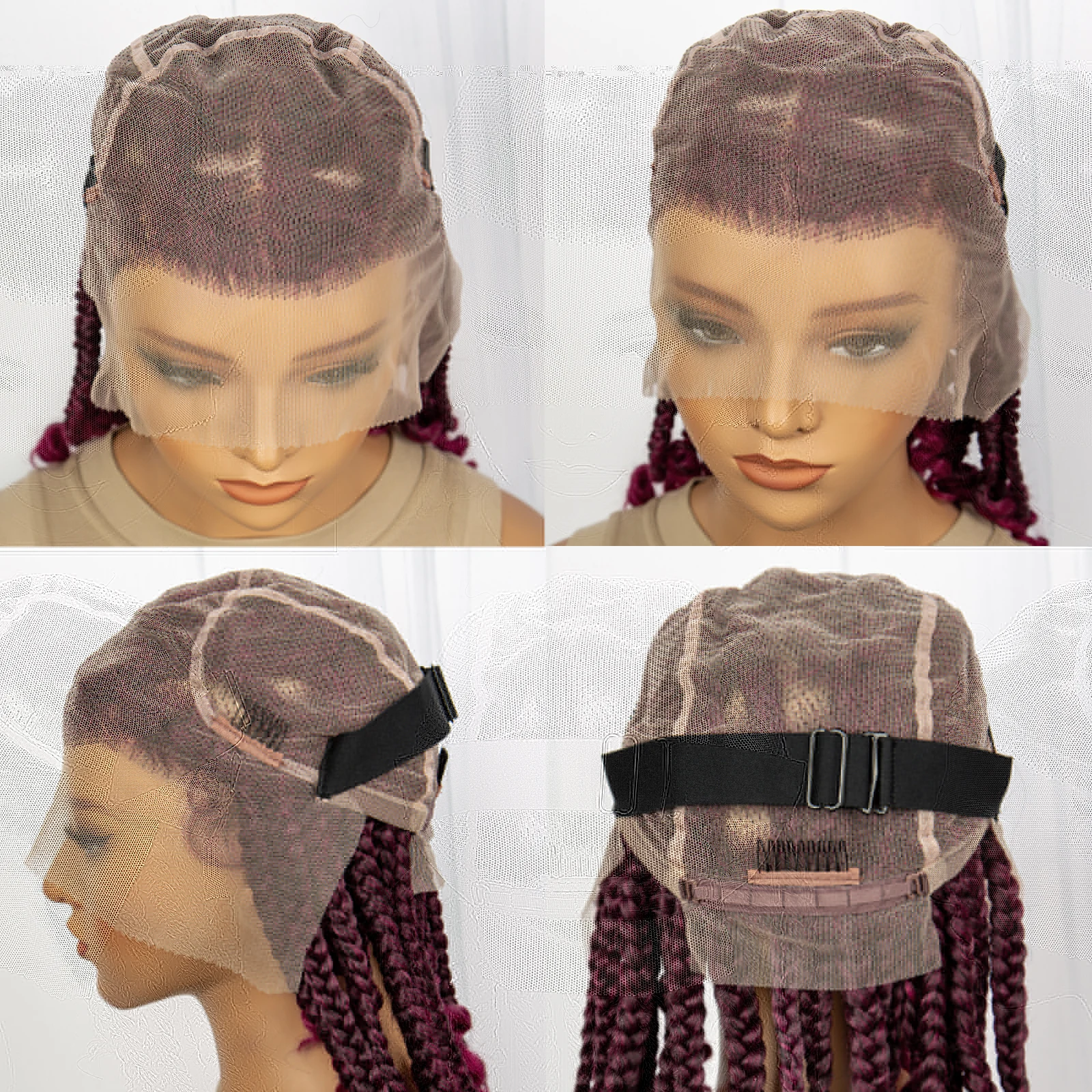 Synthetic Box Braided Wigs for Black Women Full Lace Braided Wigs with Baby Hair Short Knotless Wigs 10 Inch Burgundy Wigs