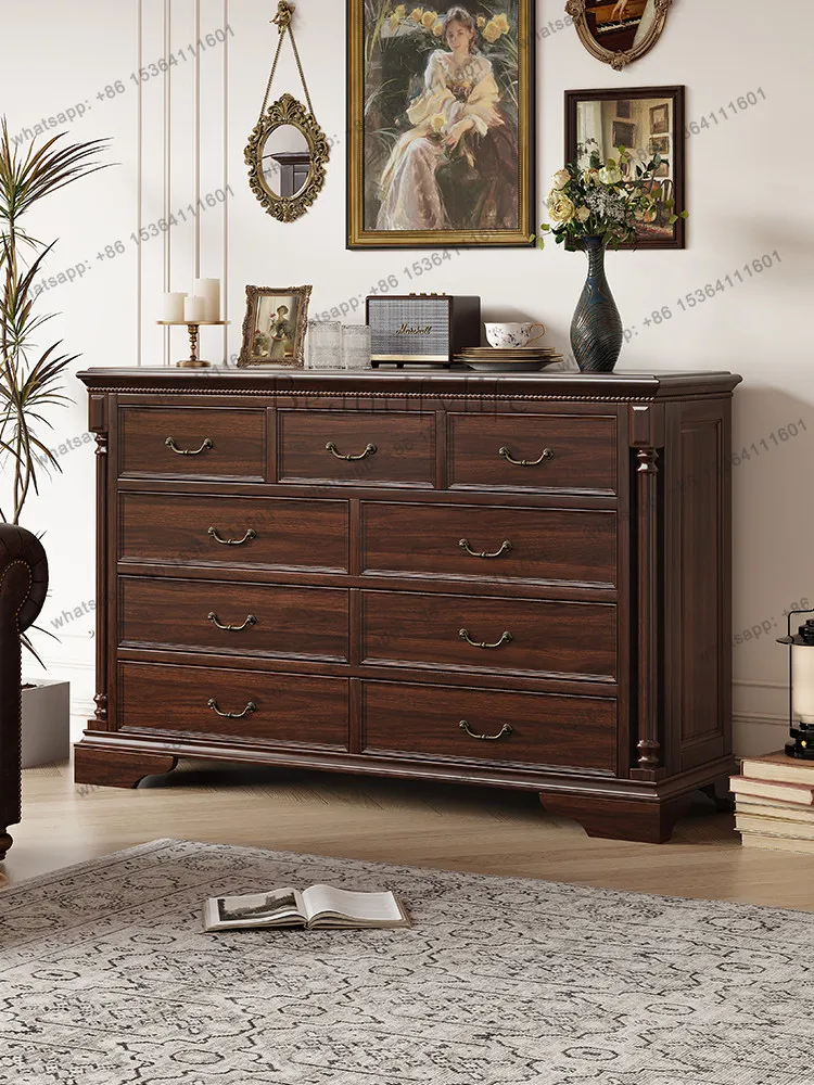 American all solid wood against the wall, rural simple nine-chest cabinet, retro storage locker