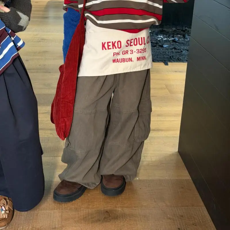 2026 Autumn New Children Loose Trousers Solid Girls Versatile Wide Leg Pants Boys Casual Cargo Pants Cotton Kids Clothes