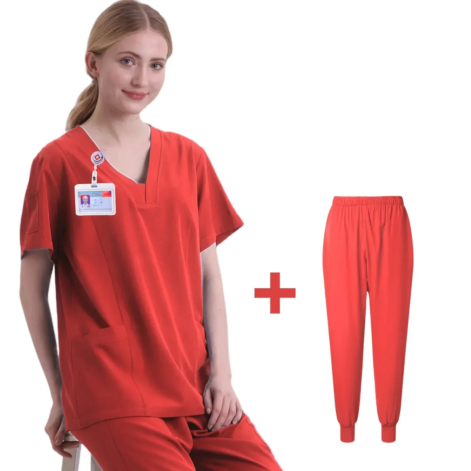 Uniformes médicos para mujer, conjuntos de batas elásticas, batas quirúrgicas de Hospital, camisetas de manga corta, pantalones, accesorios de enfermería, ropa para médicos