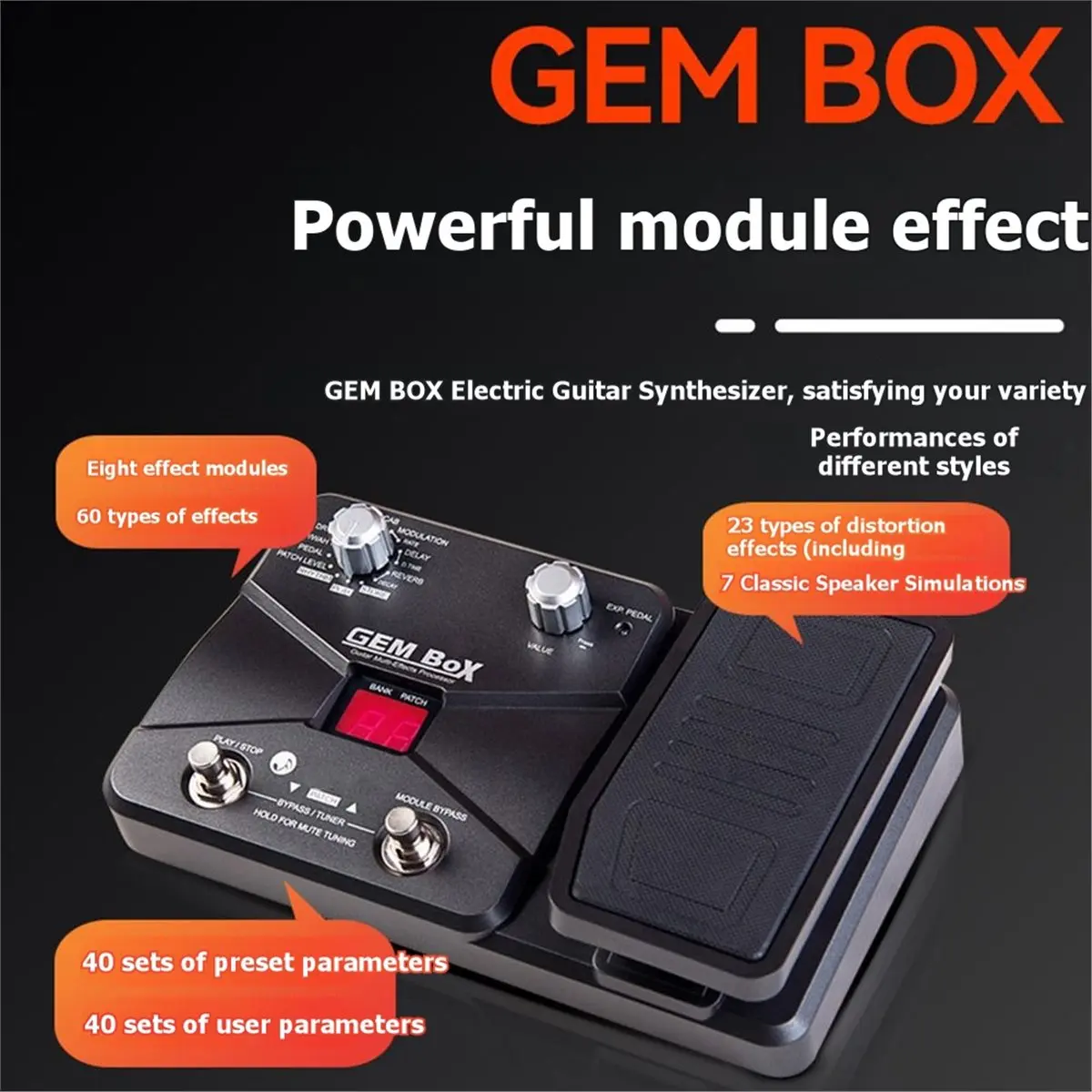 Y60A NEW-Guitar Multi Effects Processor with Expression Pedal Built in Drum Machine 60 Effects for Guitar Bass Amp