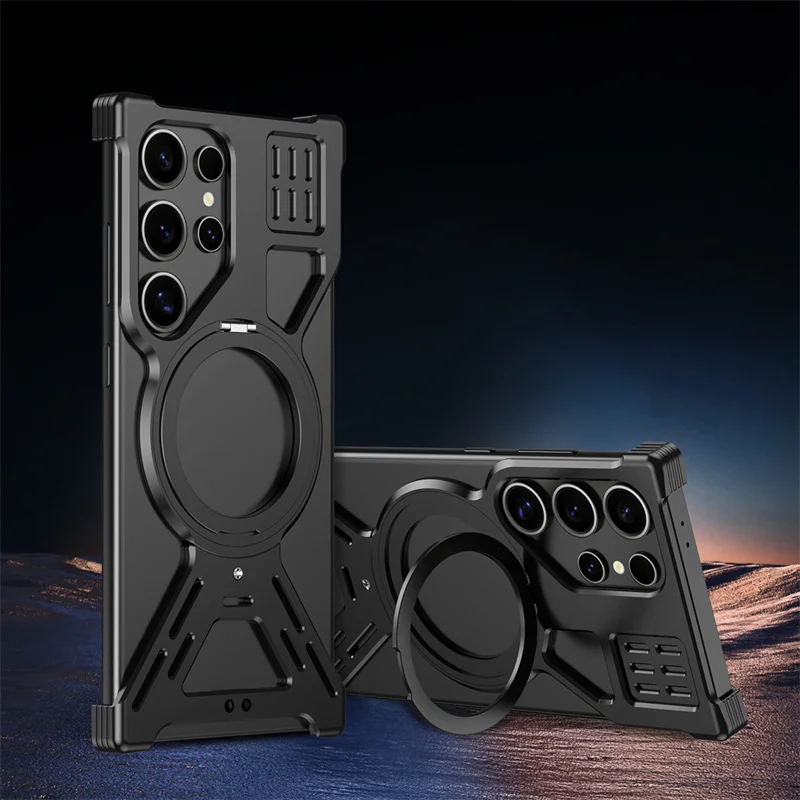 For Samsung Galaxy S22 S23 S24 S25 Ultra Aluminum Alloy Magnetic 360° Bracket Phone Case Metal Heat Dissipation Shockproof Cover