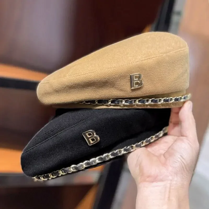 2026 Nieuwe Keten Baret Hoed Voor Vrouwen Cap Winter Retro Kunstenaar Platte Mode Dame Meisjes Vintage Cap