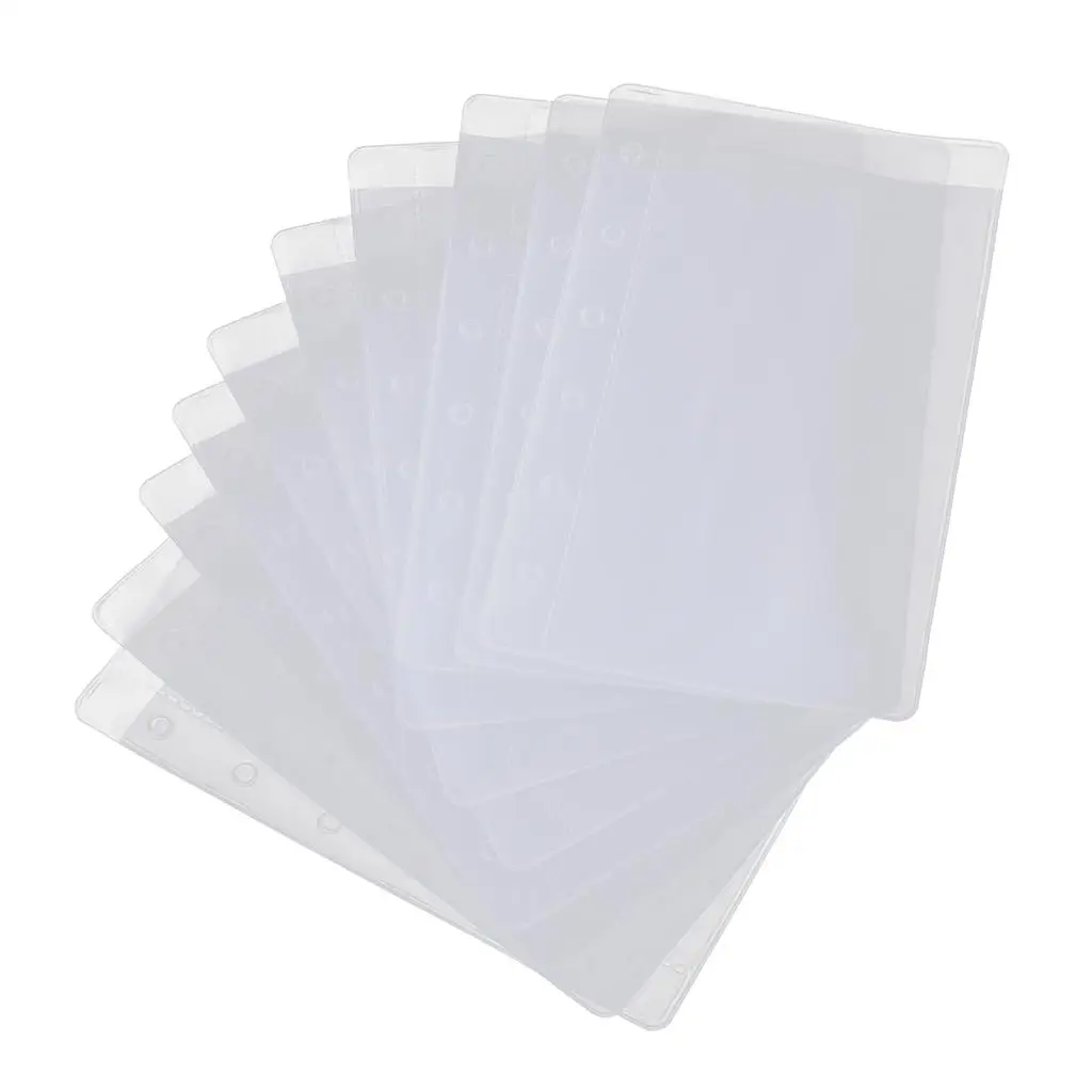 Bolsillo de carpeta de tamaño A6 A7 para 6 anillas, Fundas protectoras de hojas sueltas de PVC, 10 unidades