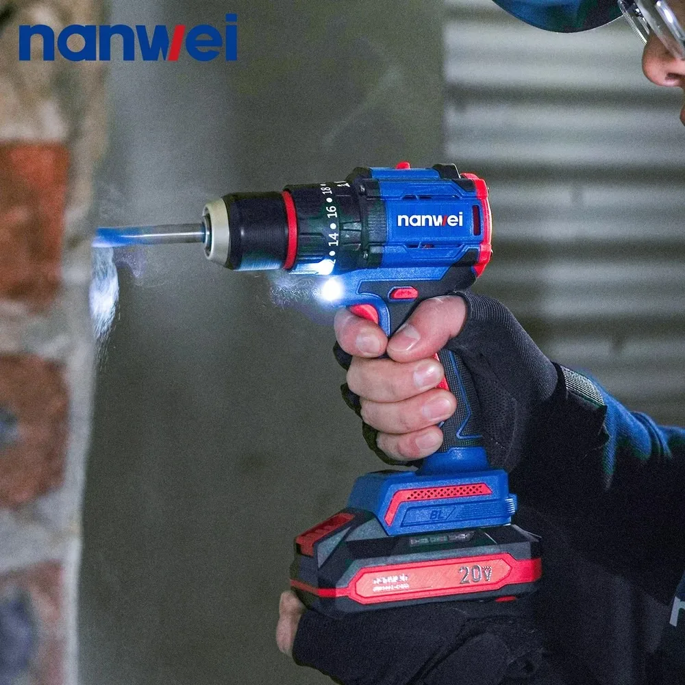 Nanwei 20V Brushless Cordless Drill 70N.m Electric Power Drill with Lithium Battery for Home DIY and Woodworking
