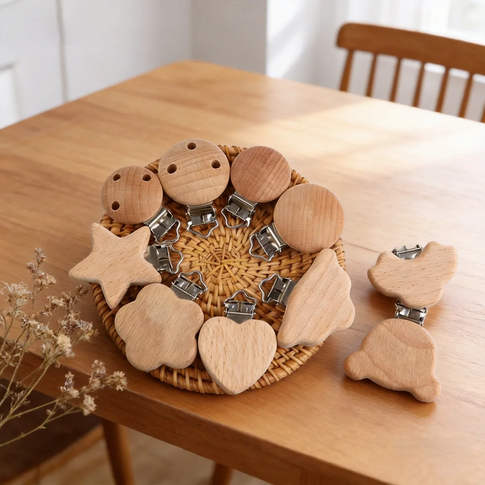 4PCS/Lot Natural Beech Wood Clip Animal Flower Round Shape Clip Safe DIY for Jewelry Making Card Buckle Pacifier Clip