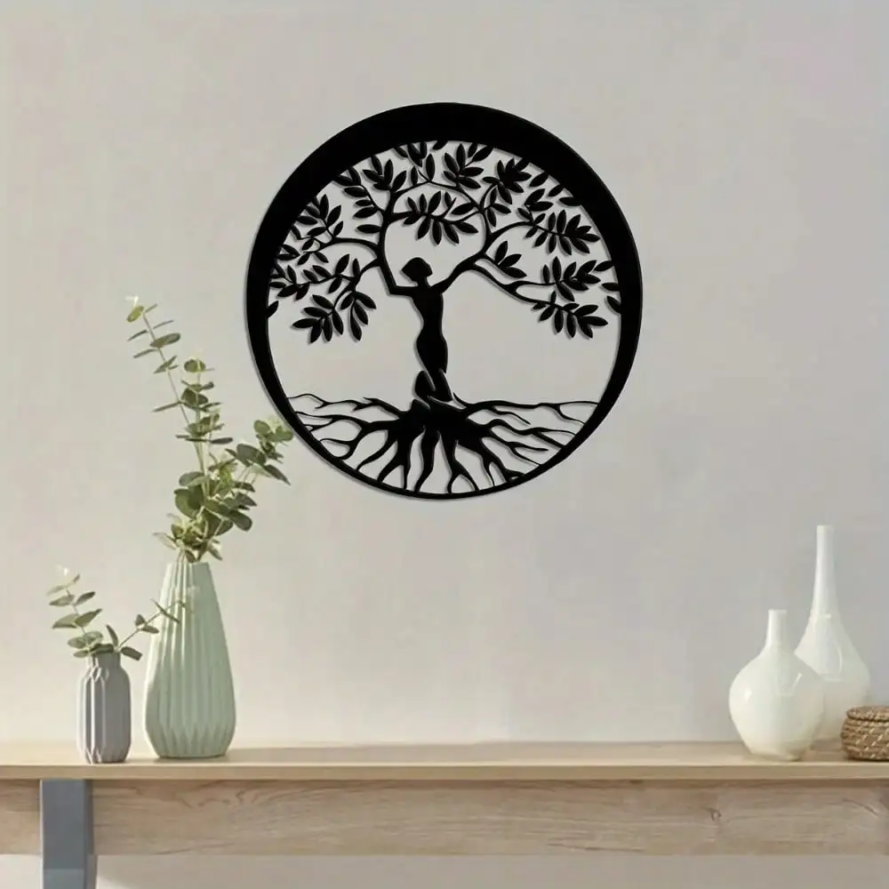 metal women's tree metal family tree plaque, home room decor plaque, outdoor plaque, wall decoration