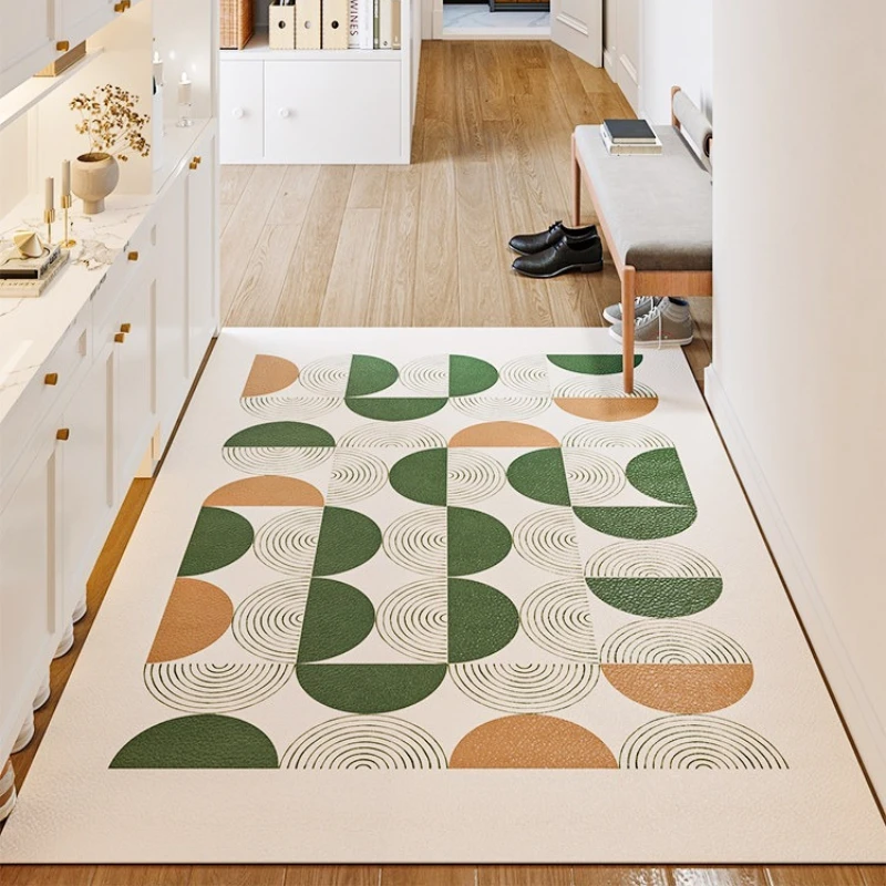 

Simple Green Lines PVC Leather Rug Waterproof Oil-proof Stain-resistant Kitchen Carpet Large Area Non-slip Floor Mats Alfombra