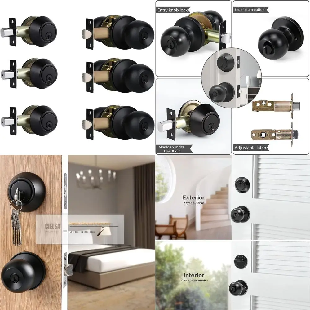 

Матовый черный комплект из 3 одноцилиндровых засов и дверных ручек для входа спереди