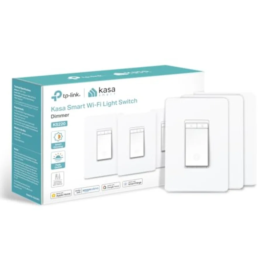 Kasa Apple HomeKit Smart Dimmer Switch KS220P3 Single Pole Neutral Wire Required 2.4GHz Wi-Fi Light Works with Siri Alexa and G