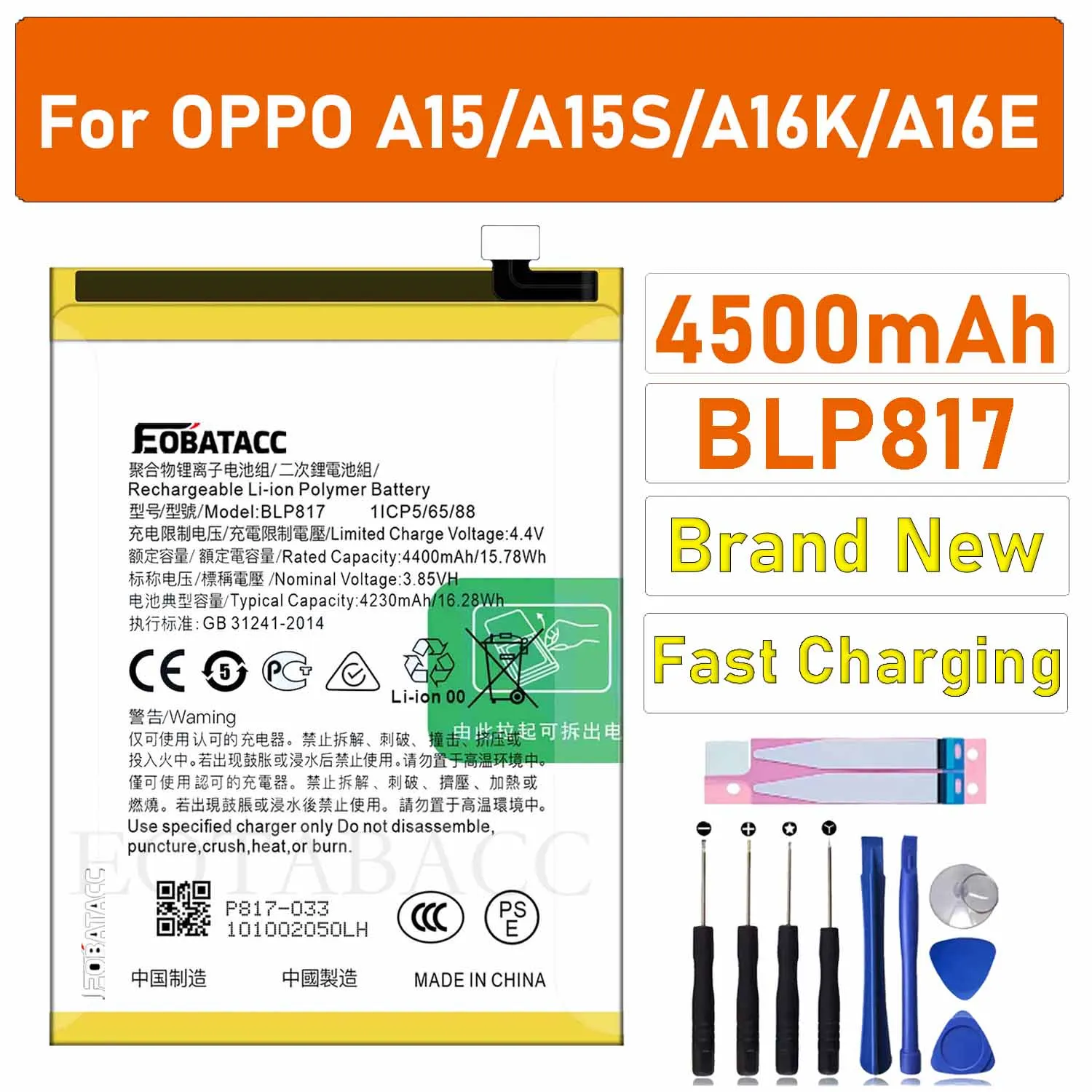 

2025 Years EOBATACC 100% New BLP817 For OPPO A15/A15S/A16K/A16E Battery +Free Tools