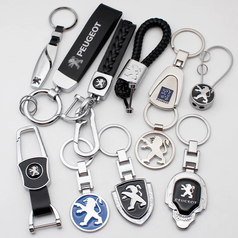 1Pcs Car Keychain For Peugeot 408 4008 308 Rifter RCZ 2008 608 5008 301 Metal Logo Key Ring Leather Key Holder Auto Accessories