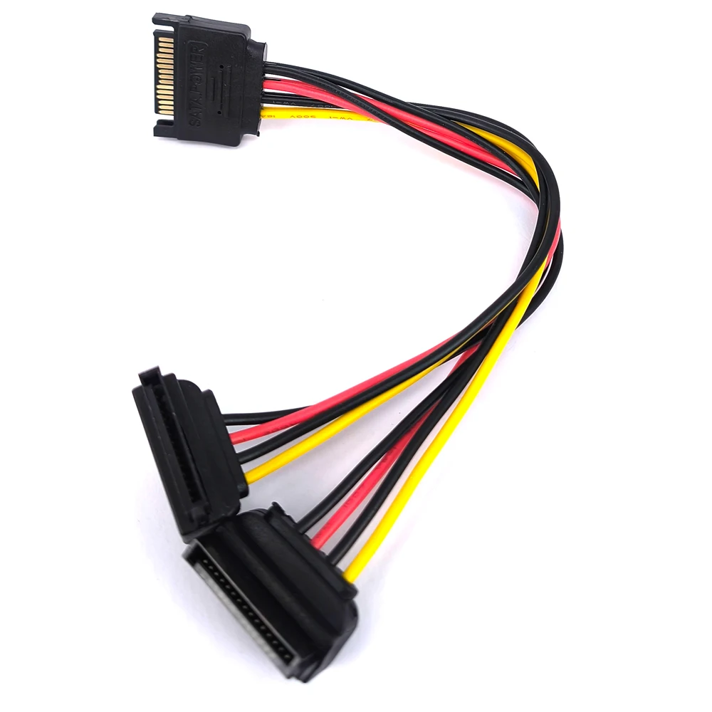 

SATA Right Angle 1 to 2 ways 15Pin Sata Power Supply Extension Cable Male to dual Female SATA SSD Power Port Multiplier