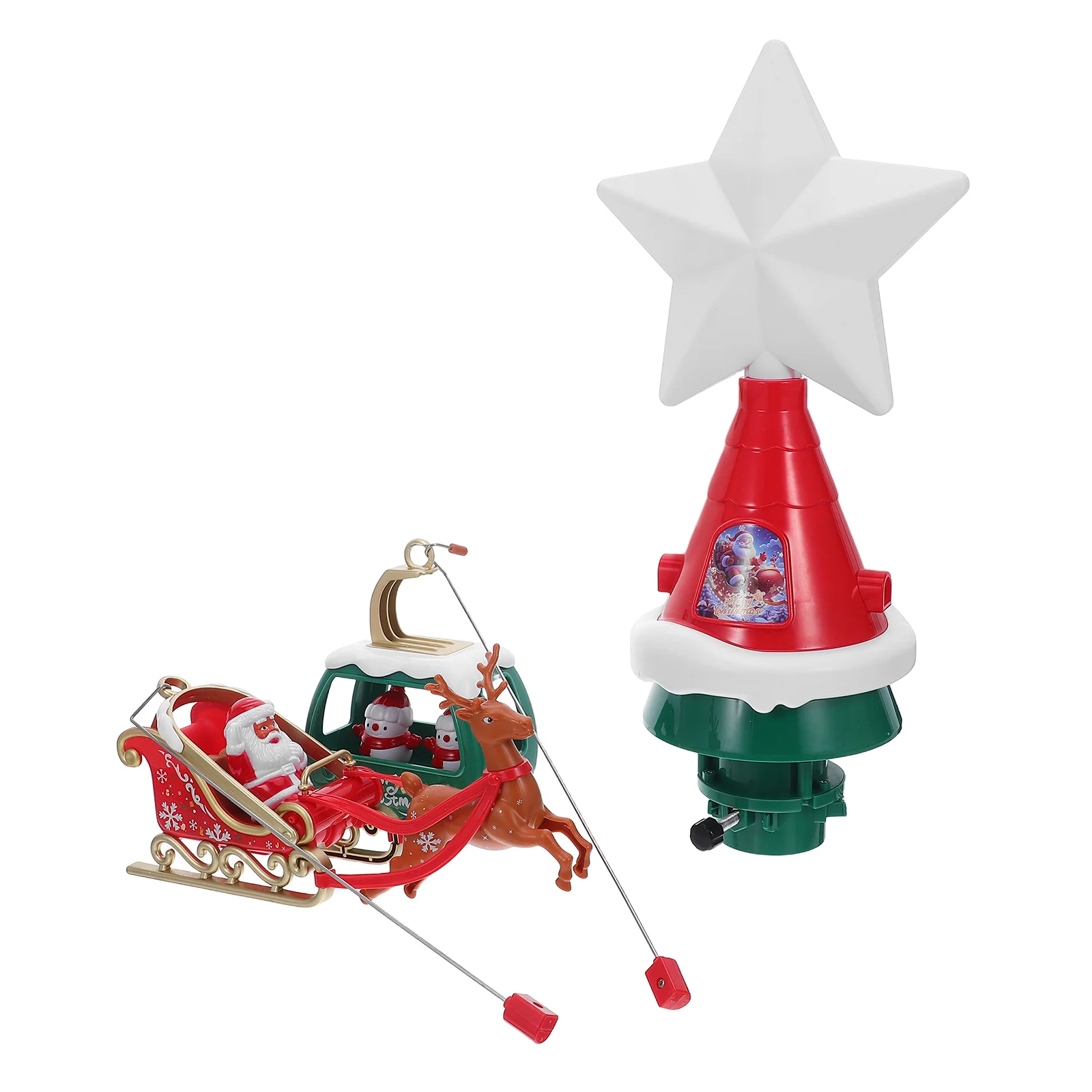 

Rotating Christmas Tree Star Topper Musical Light Up Xmas Star with Santa Sleigh Reindeer Holiday Indoor Tree Decoration