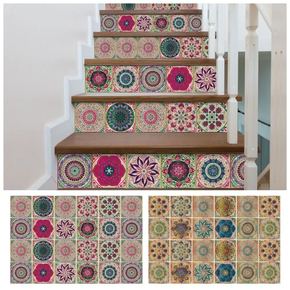 

24 шт./компл., керамические наклейки на стену в стиле мандалы, 10/15/20 см, винтажные наклейки на стены, самоклеящиеся, нескользящие