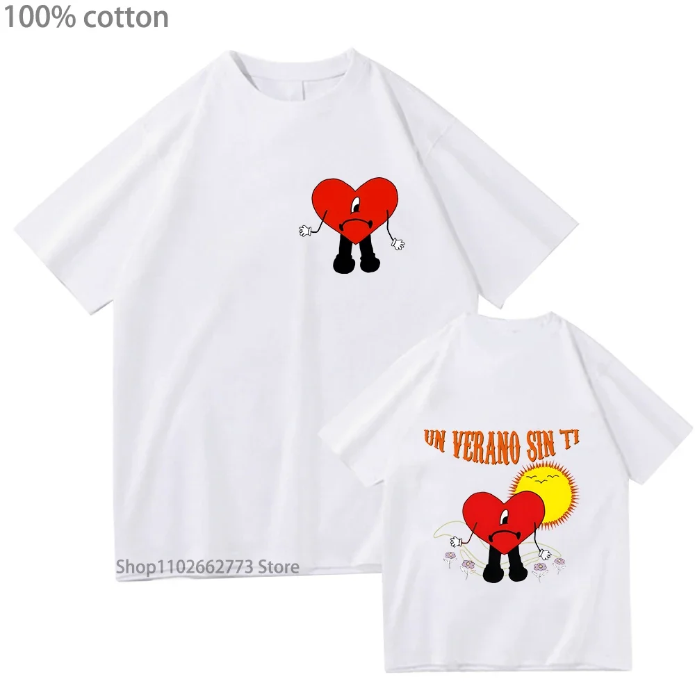 قميص Bad Bunny Un Verano Sin Ti ملابس نسائية للجنسين نمط الجرونج 100% قطن تي شيرت ملابس الشارع الشهير للرجال FNF جرافيتي مطبوعة #1