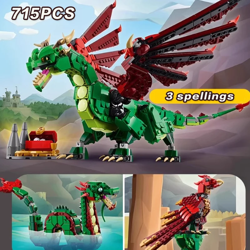 

В наличии 3-в-1 Средневековый Летающий Дракон 31161 Мужская и женская детская игрушка-головоломка в подарок Инструкции из домашней бумаги