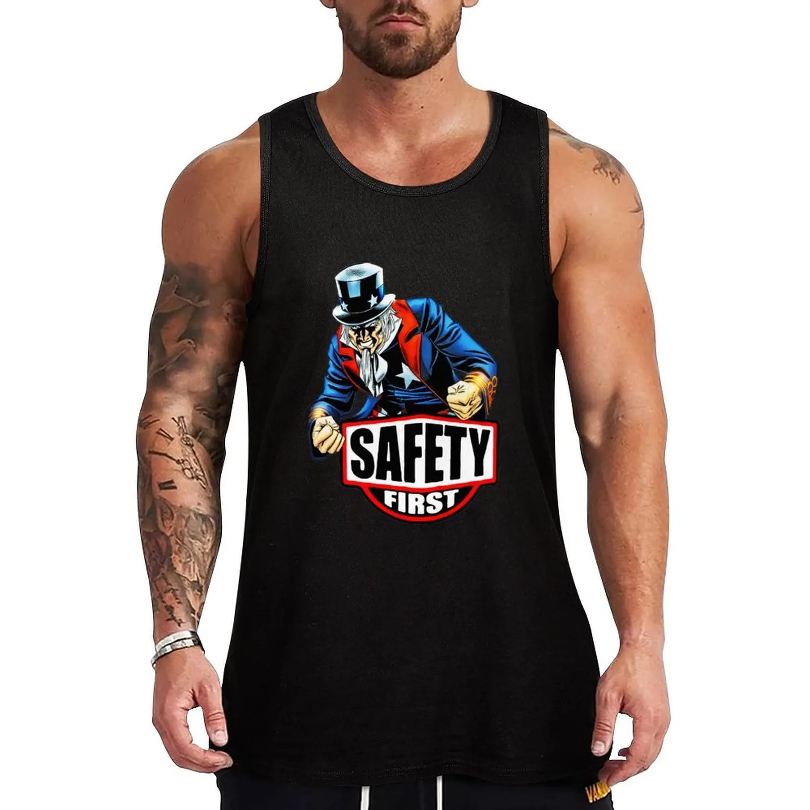 

Uncle Sam is for Safety First; Tank Top Summer Beach Tank Top Casual Loose Sleeveless Shirt