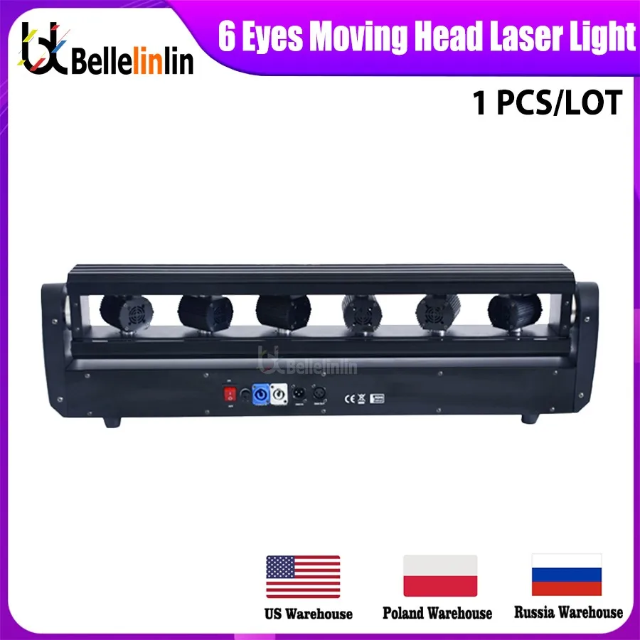 0 Tax 1Pcs 6 Eyes Moving Head RGB Laser Bar Stage Effect Lighting For DJ Disco Party Events DMX Sound Modes Projector Fixtures