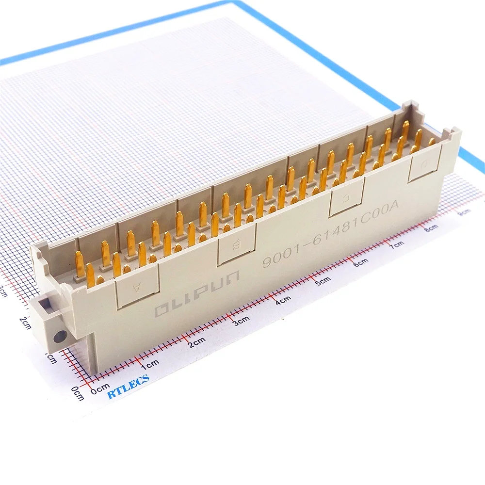 5.08mm Pitch DIN 41612 Connector 3 Rows 48 Positions 5.6A Male Right Angle  Female Socket Vertical Through Hole 3x16 Pin DIP