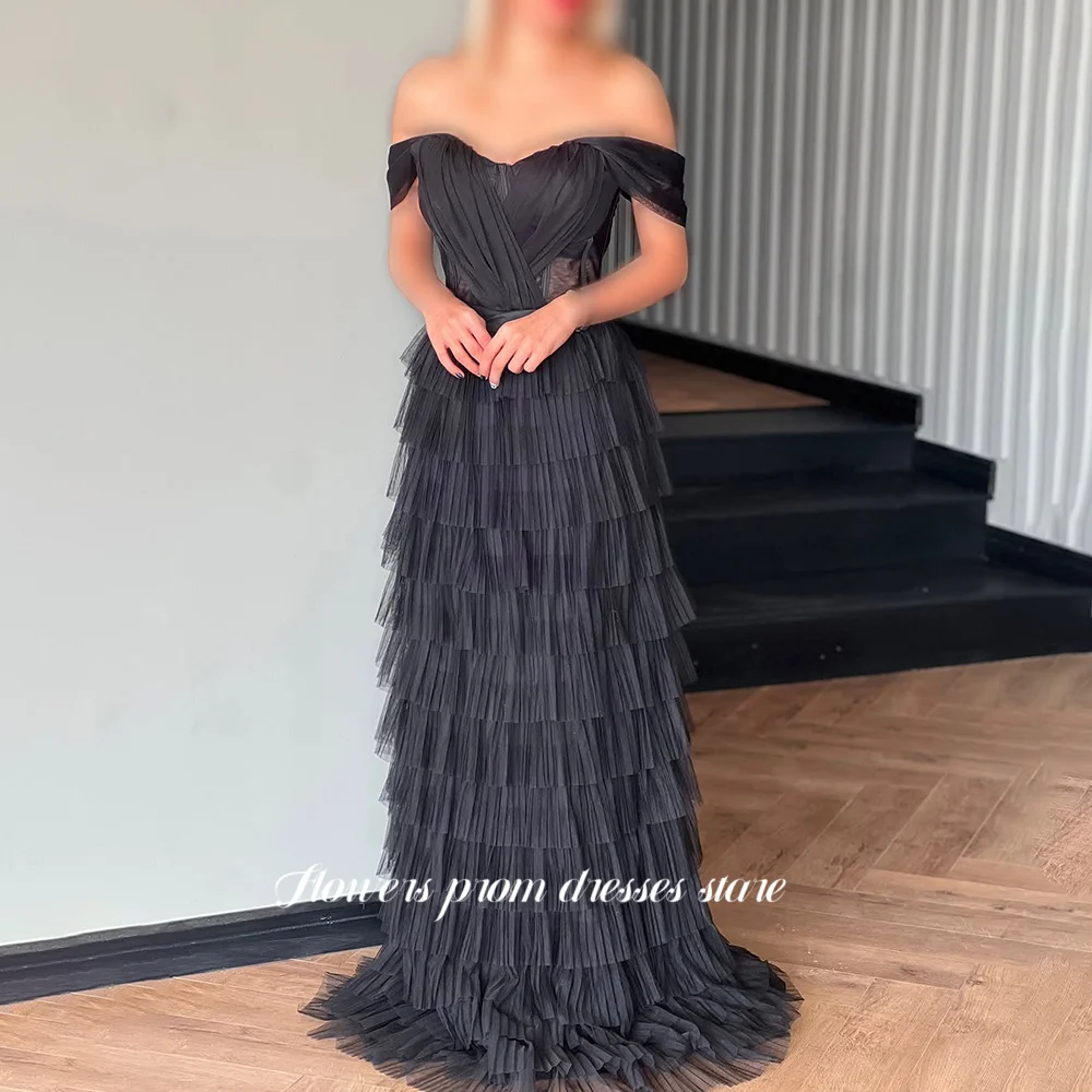 Flowers A Line Party Dress Off Shoulder Evening Dress Multilayers Puffy Lace Up Back Princess فساتين مناسبة رسمية Customized