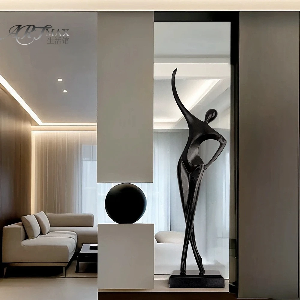 Abstract humanoid art sculpture, living room entrance niche slender vertical high ornament, high-end light luxury niche
