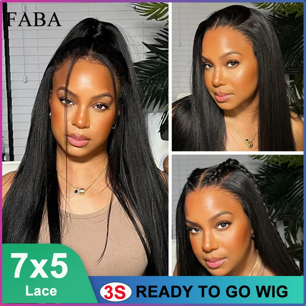 

FABA Glueless Wigs Human Hair 7x5 Wear and Go Glueless Wigs Pre Plucked with Natural Hairline Straight Wigs with Bye Bye Knots