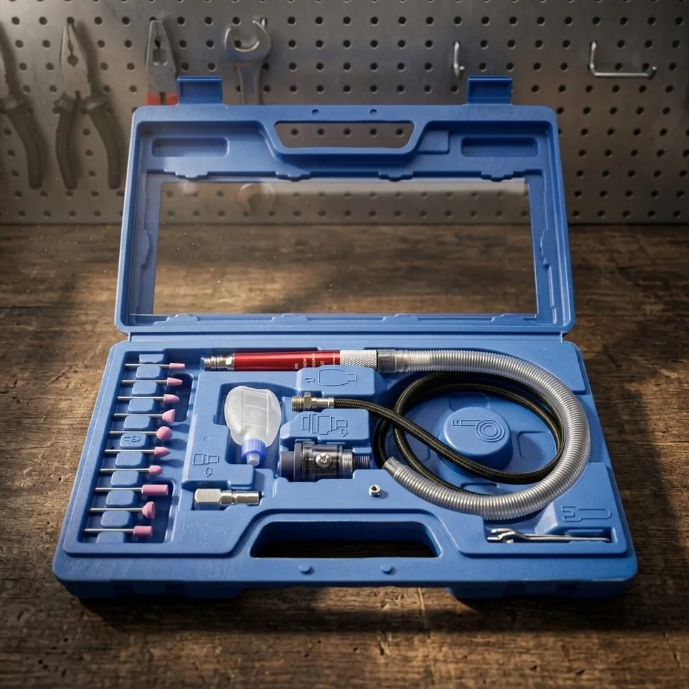 3mm Collet Pneumatic Die Grinder Pen Kit with Low Noise Rear and Range of Grinding Bits for Consistent Precision Results