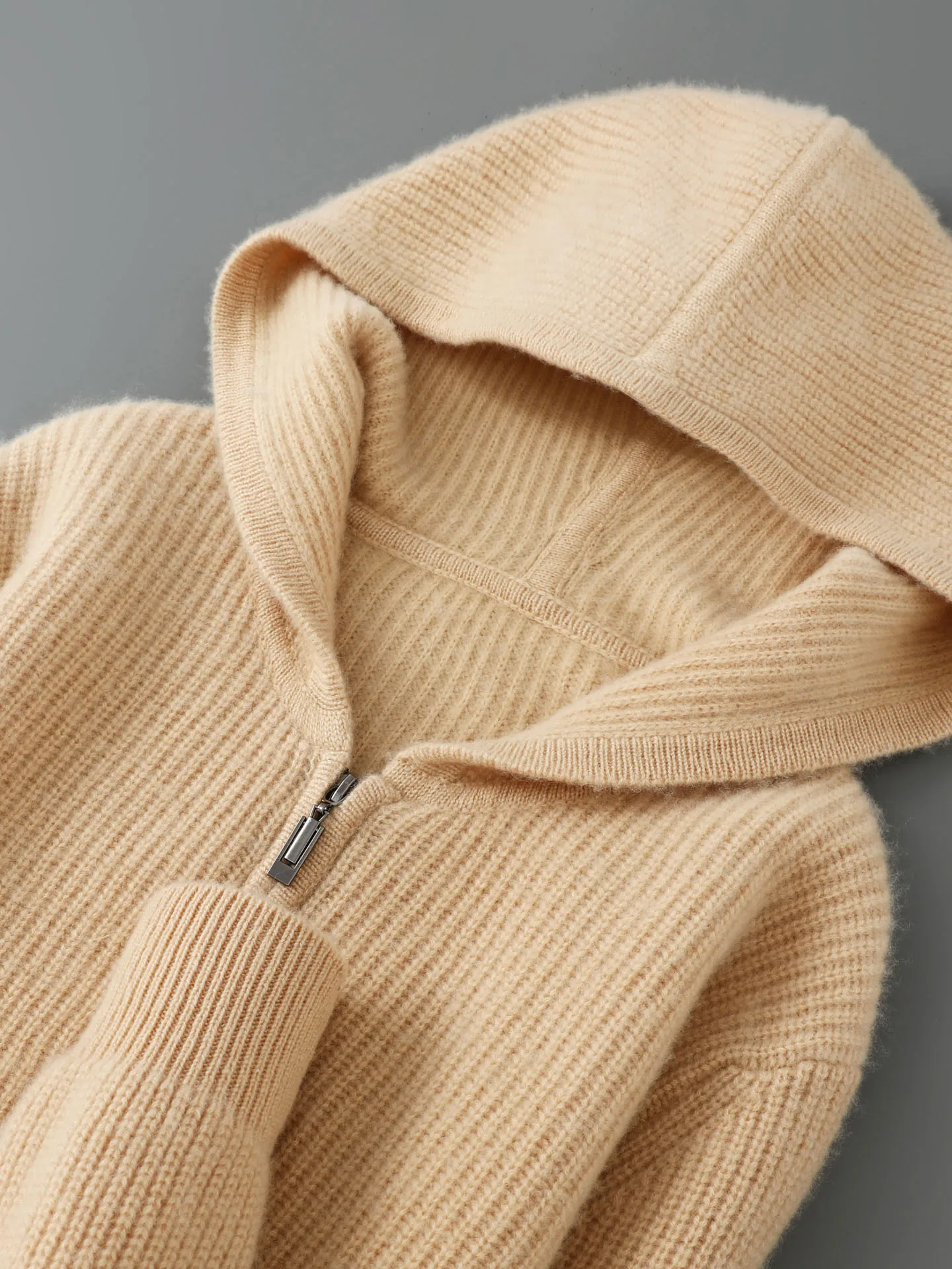Men's Zippered Hooded Cardigan Sweater 100% Wool Knitted Long SleeveThickened Coat Autumn Winter New Casual Sportswear Tops
