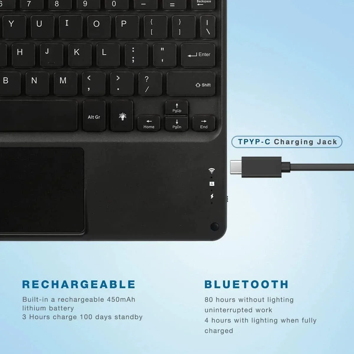 Universal 10inch Backlit Touchpad Keyboard For iPad Windows Android Portable Rechargeable Keyboards Portuguese/Spanish /Korean