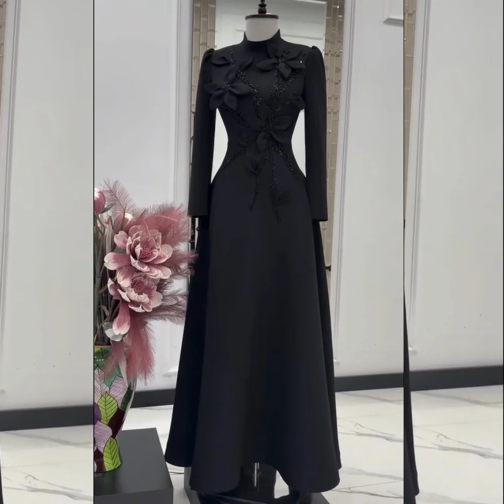 

Customized Exquisite Jersey Pleat Sequined Flower A-line High Collar Long Dresses Quinceanera Bespoke Occasion Sparkle