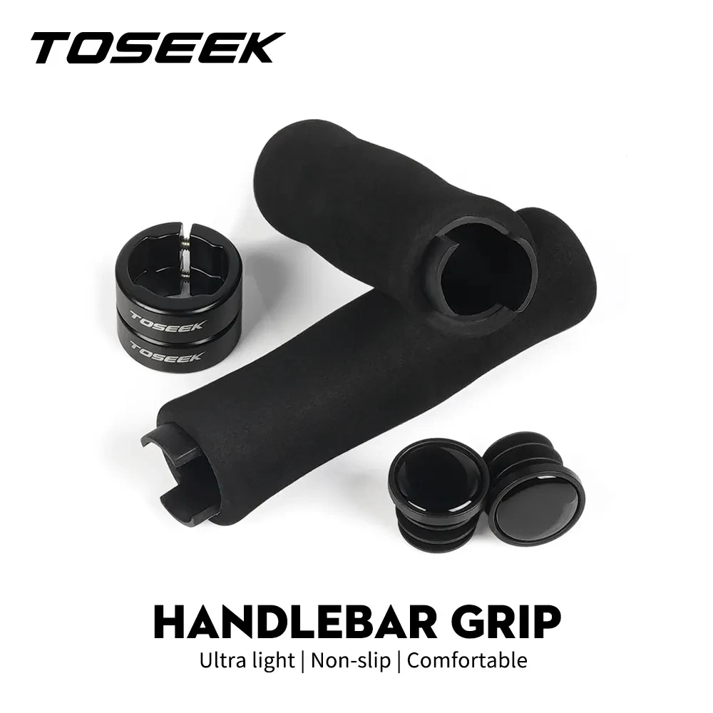 

TOSEEK TS111 Bicycle MTB Handlebar Grip 1 Pair Sponge Grips Handle bar Grip Aluminum Locking ring