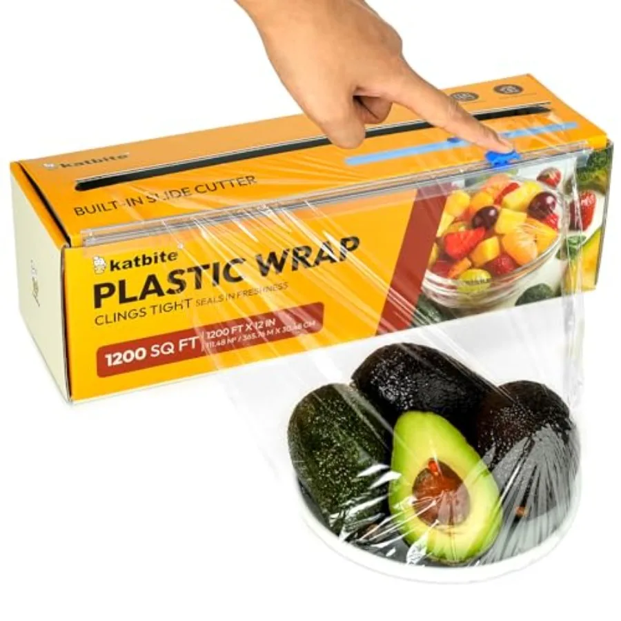 

Plastic Wrap with Removable Slide Cutter 12inch X 1200 Square Foot Food Service Clear Film Roll Thick Enough Stronger Durable S