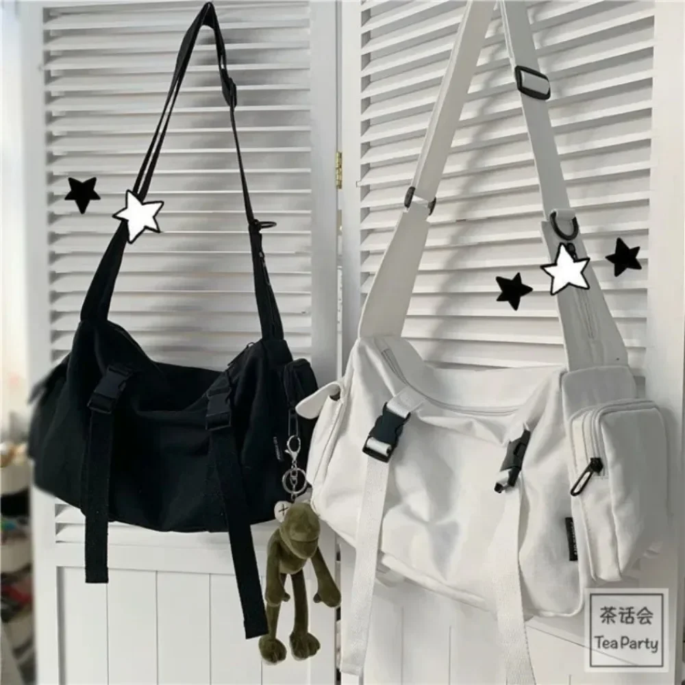 Bolso bandolera japonés Harajuku para mujer, bolsos cruzados de lona de Color sólido, bolsos de gran capacidad para estudiantes, bolso de hombro