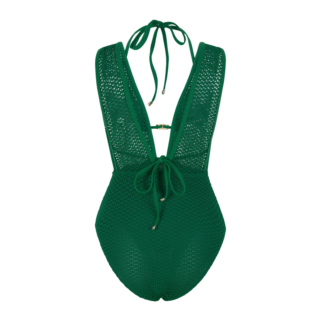S - XL, tiefes V-Ausschnitt-Design, Strick-Fischnetz-Material, Damen-Badeanzug, einteiliger Badeanzug, Damen-Monokini, rückenfreier Badeanzug, Badebekleidung, Modell V7832. – Detail 38