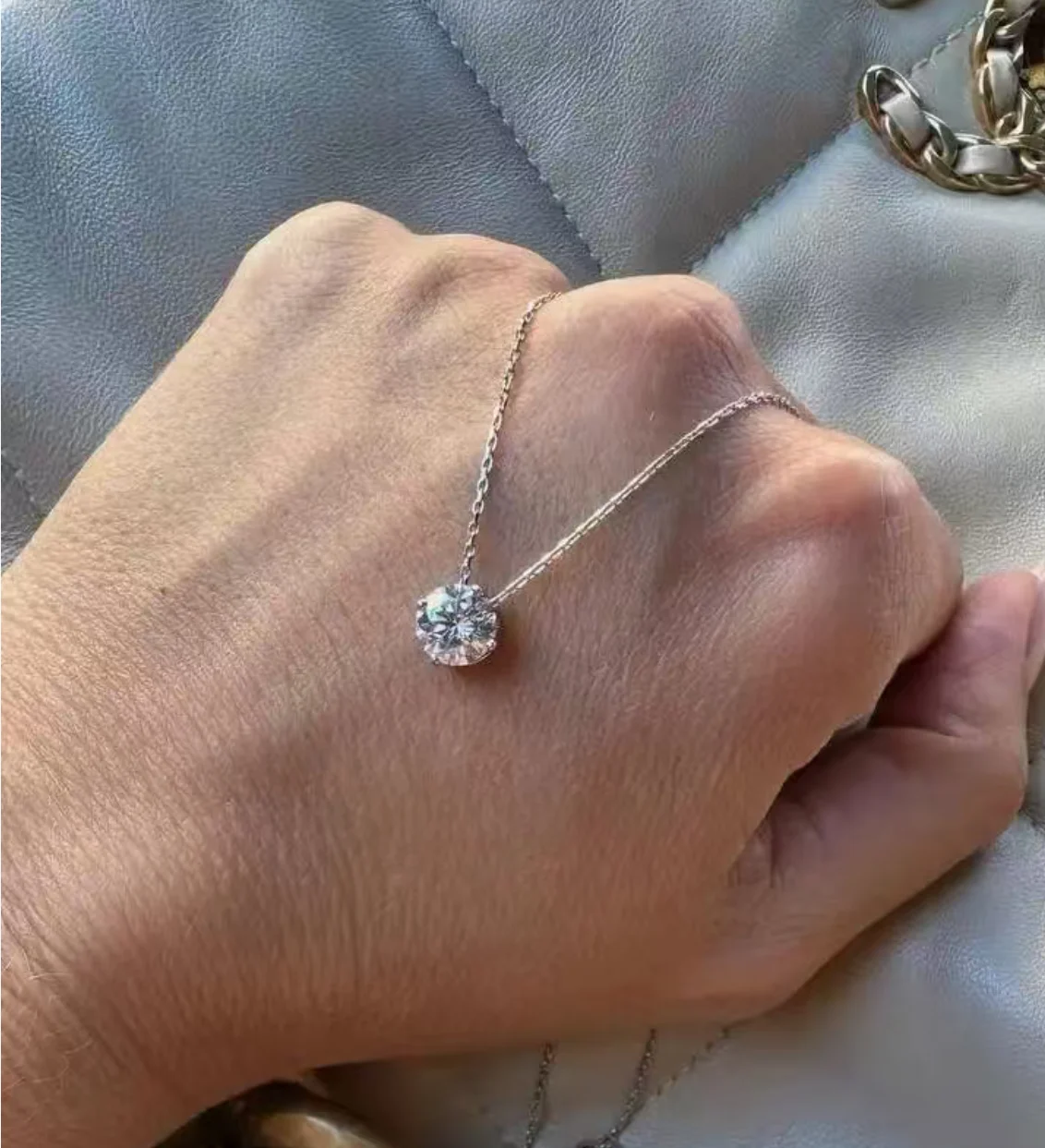 

Aazuo Customize link 18K solid white gold 1ct Real Diamonds necklace 45CM