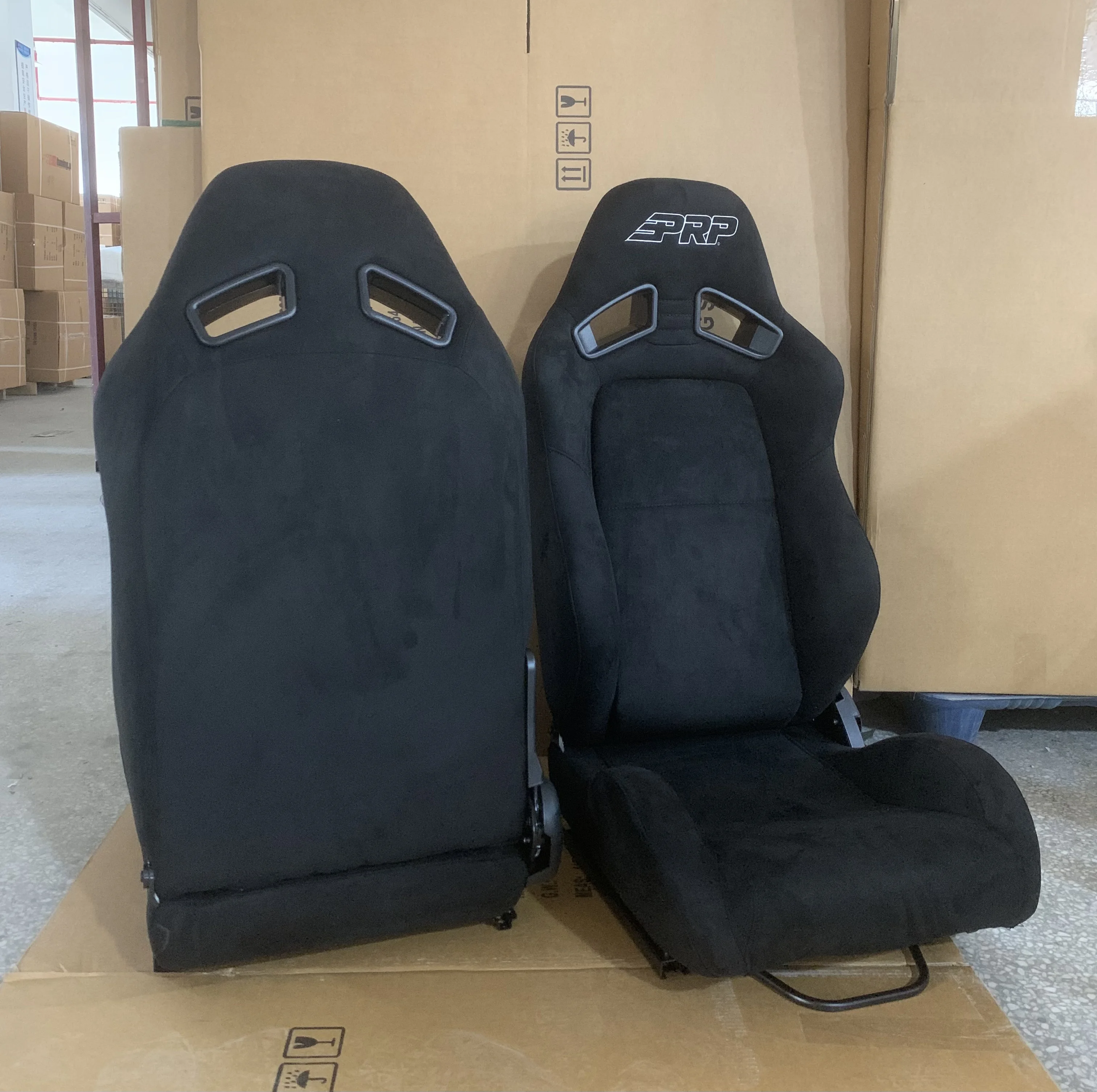 

Universal Black Suede PVC Leather Sport Seat Single Adjustor Double Rails Racing Car Seats Instock