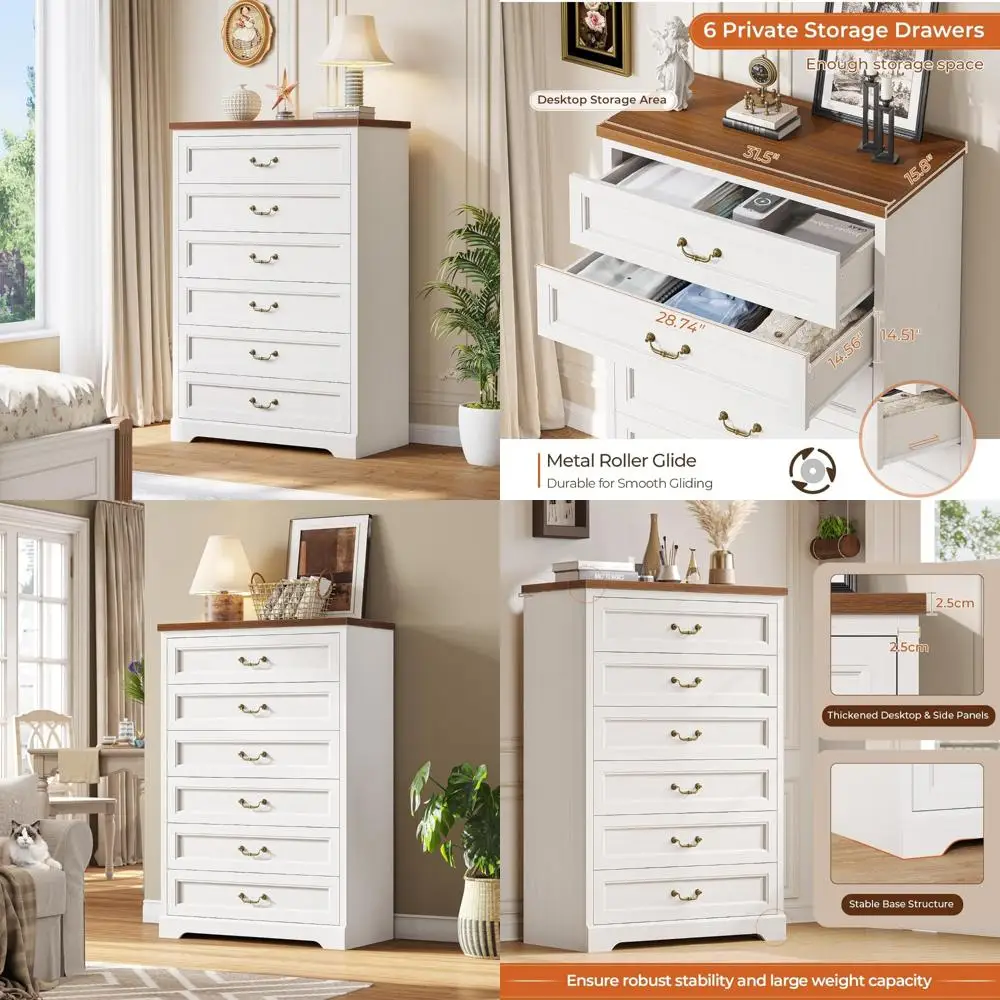 

деревянный комод с 6 ящиками в деревенском стиле, высота 51,3 дюйма, шкаф для хранения в спальне с ящиками